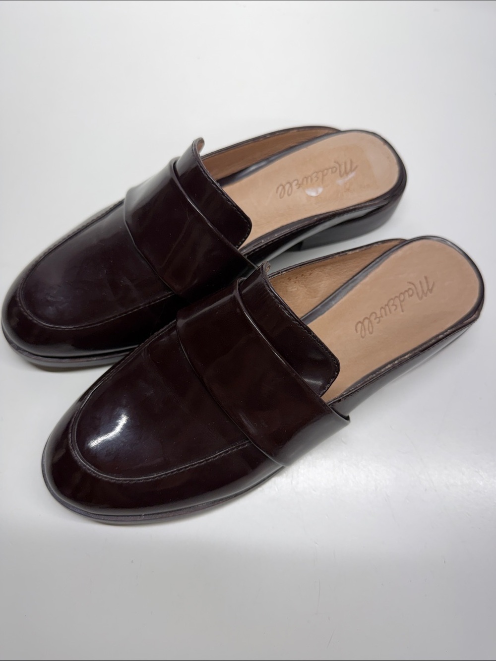 Madewell Dana Loafers Slip On Open Back Mules Shoes Patent Leather Brown 6.5